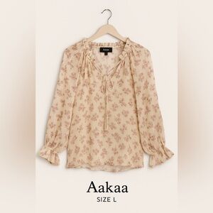 Aakaa Sheer Floral Peasant Blouse with Tassel Ties – Size L